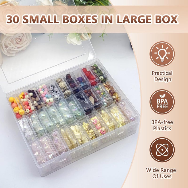 Slomg 31 Pcs Bead Organizers and Storage Containers, Clear Jewelry Earring Organizer Plastic Cases with Hinged Lid, Small Parts Craft Storage Box for DIY Bracelet Diamond Art Seed Screw Nail Sticker - Image 4
